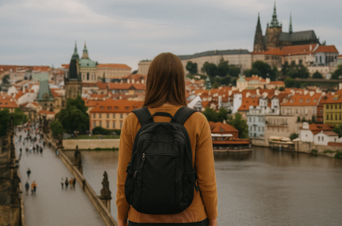 CHICA VIAJANDO SOLA CIUDAD EUROPEA