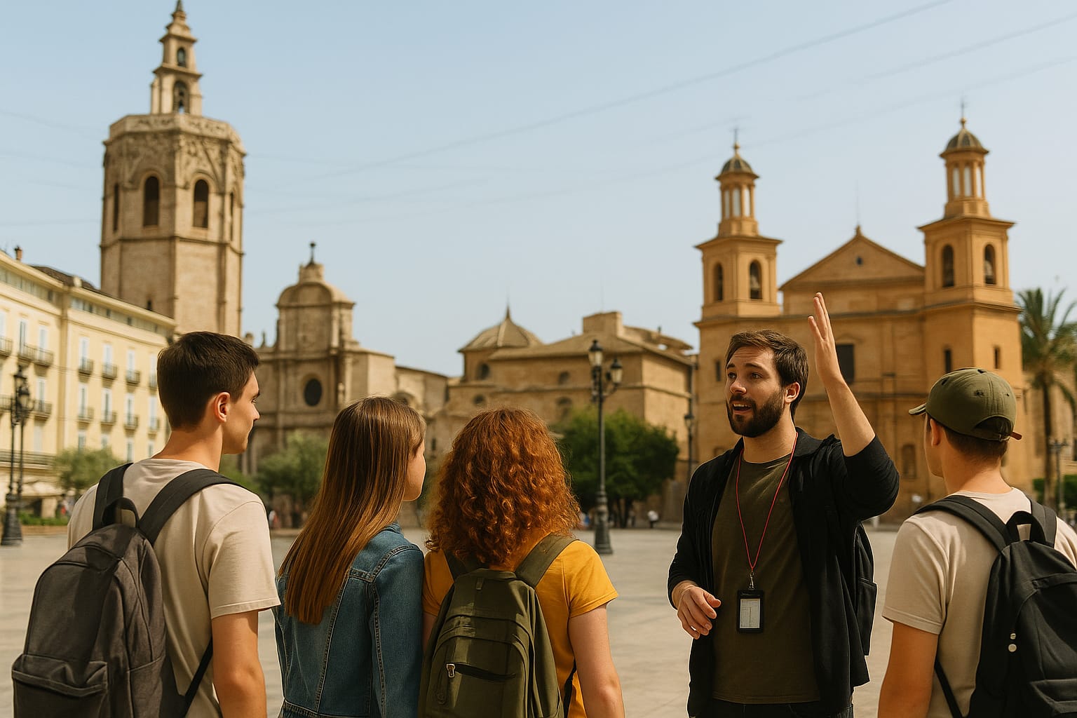 viajeros solitarios participando en un free tour en una plaza europea