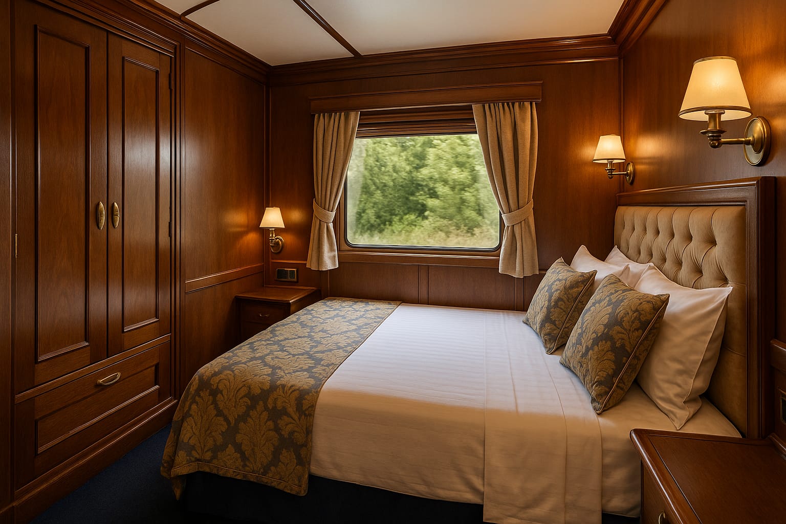 Recreación del interior de un vagón habitación del tren turístico Transcantábrico