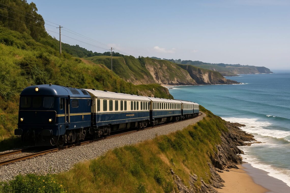 Tren Transcantábrico recorriendo la costa norte de España en un viaje turístico de lujo