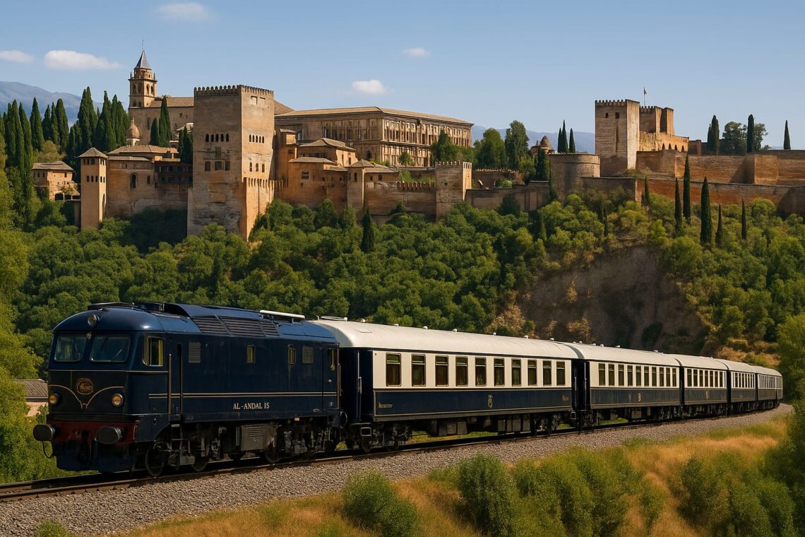 Tren Al Andalus viajando por Granada dentro de su recorrido turístico de lujo