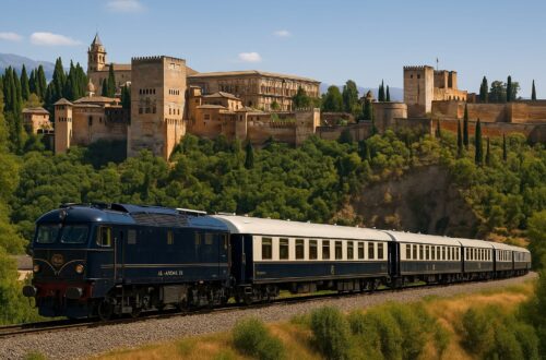 Tren Al Andalus viajando por Granada dentro de su recorrido turístico de lujo