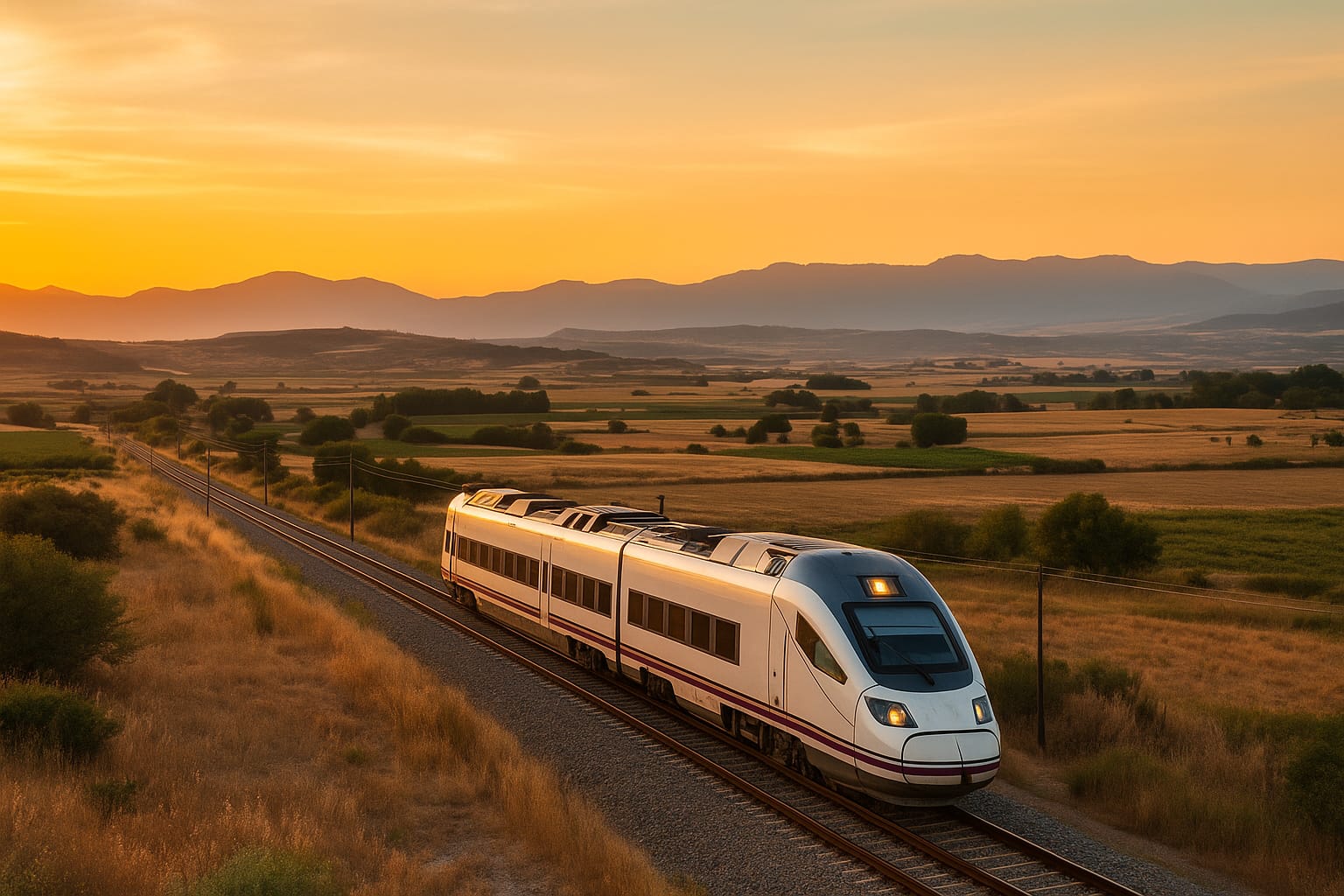 Tren al atardecer por España
