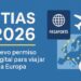 Ilustración del permiso digital ETIAS 2026 con pasaporte, avión mapa de Europa con la bandera de la UE