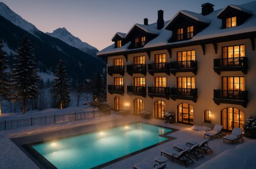 Hotel boutique de lujo en paisaje invernal en España
