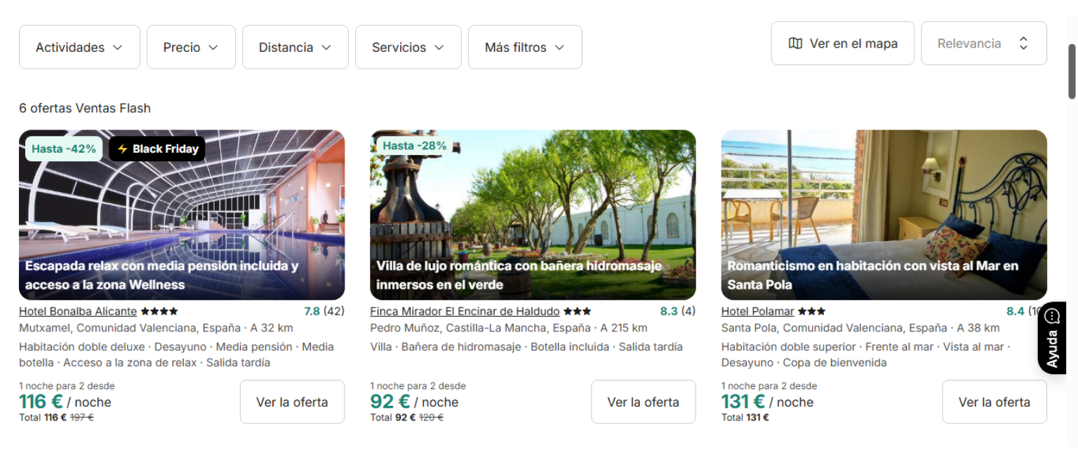listado de experiencias de ejemplo de Weekendesk