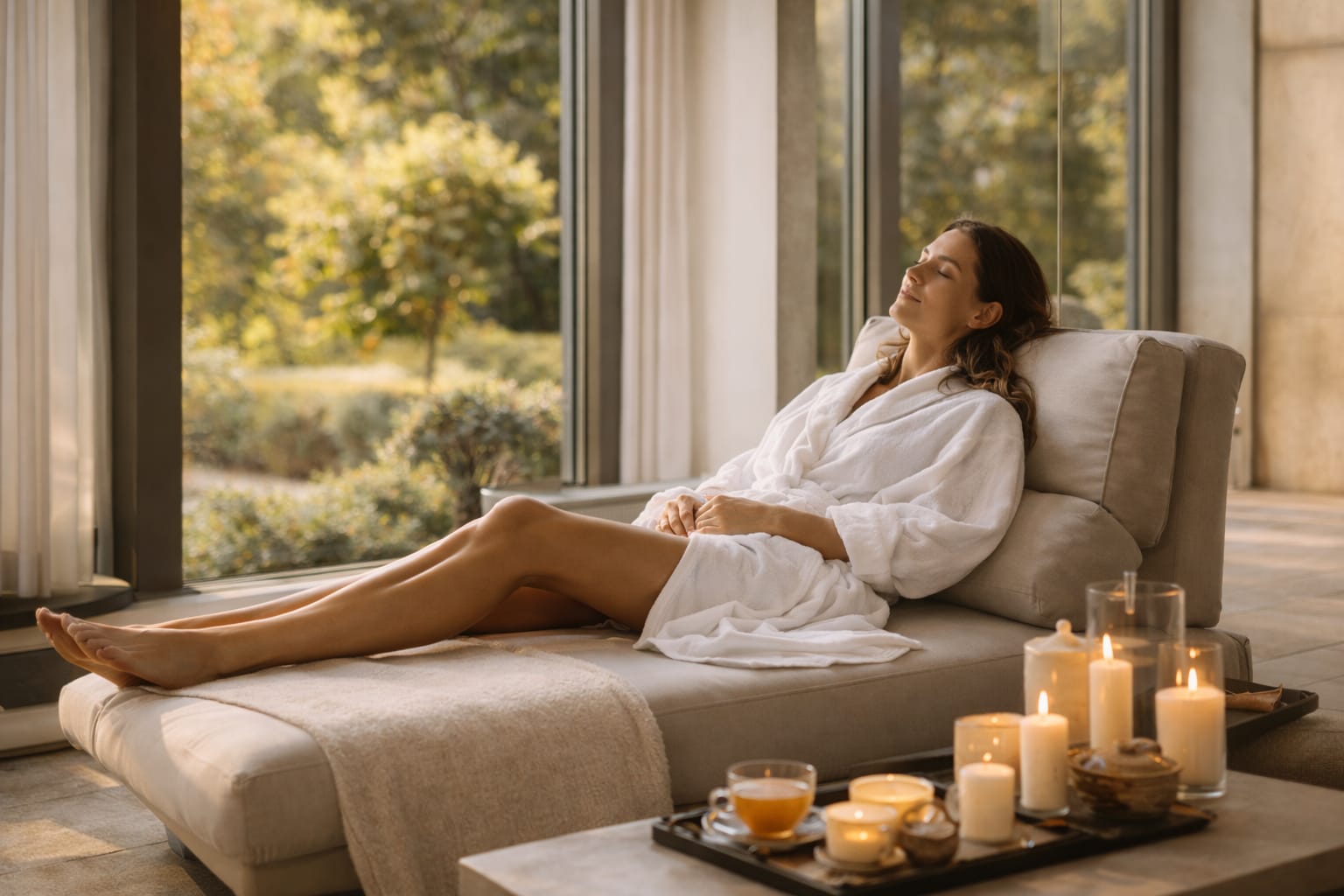 Mujer disfrutando de una experiencia wellness de lujo