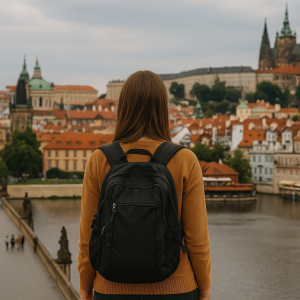 CHICA VIAJANDO SOLA CIUDAD EUROPEA