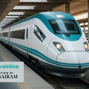 Tren moderno de alta velocidad en estación en España