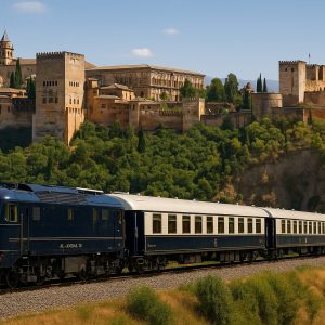 Tren Al Andalus viajando por Granada dentro de su recorrido turístico de lujo