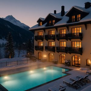 Hotel boutique de lujo en paisaje invernal en España